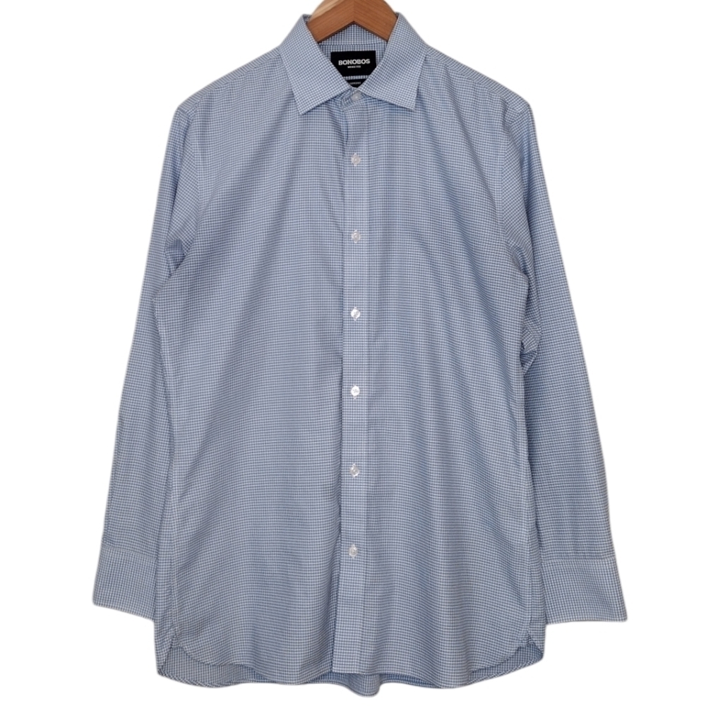 Bonobos Wrinkle-Free Cotton Blue Checkered Classic Tailored Fit Button-Up Shirt